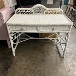 Pier 1 Imports Bristol Wicker Desk White Shabby Chic Furniture Rattan Table with Cottage Drawers