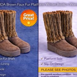 CARLKARIDA Brown Faux Fur Platform Winter Boots Women’s Size 8.5