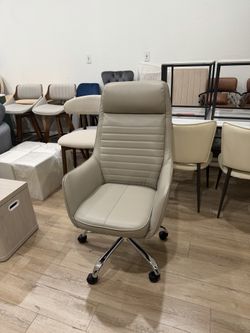 Ellis High-Back Home Office Desk Chair, Leather Executive Chair with Integrated Armrests, Khaki