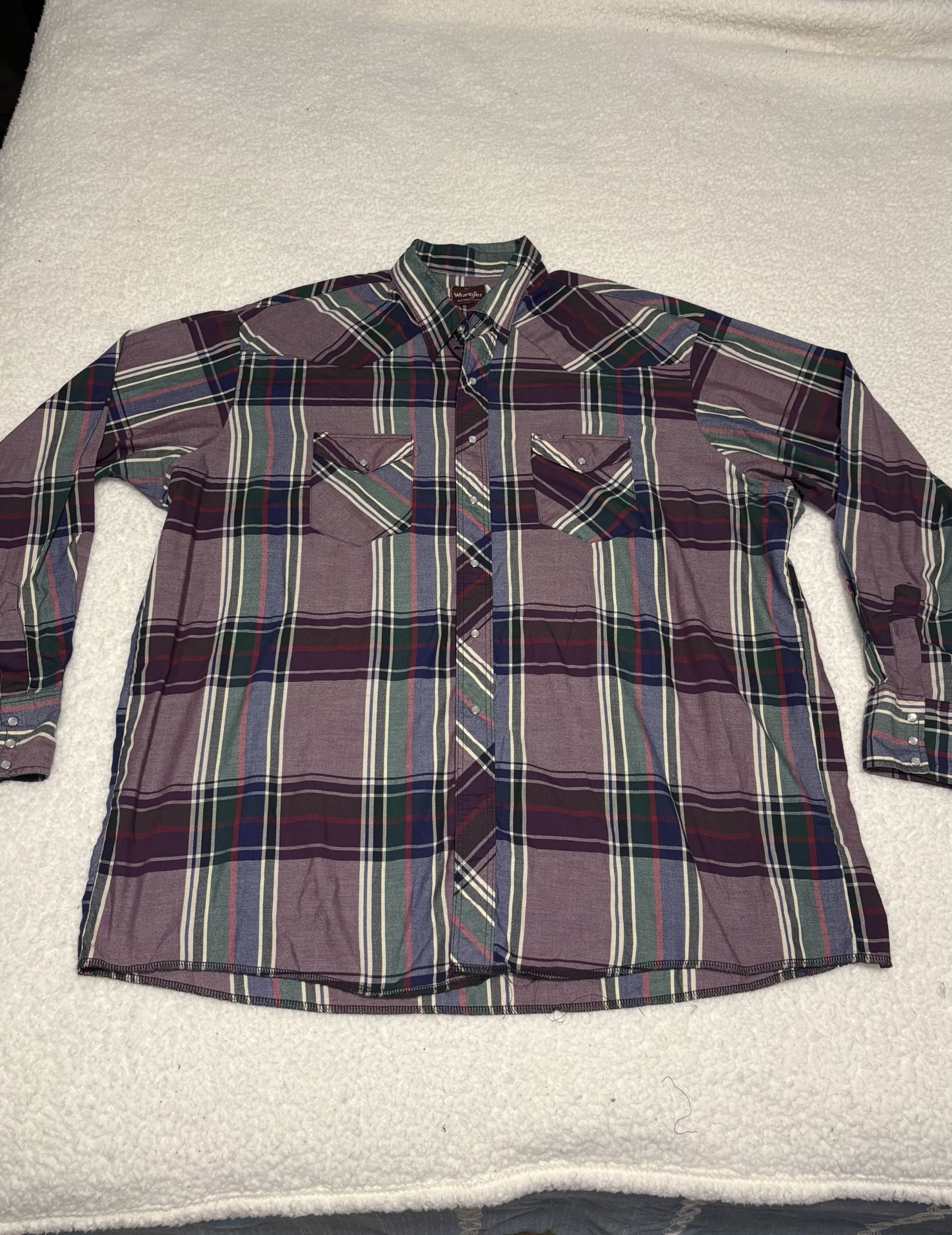 Wrangle Men Plus Purple Plaid Western Button Shirt