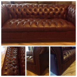 Chesterfield couch genuine leather with some seat wear