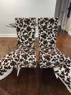 2 Brown Parson Chairs with matching Pillows