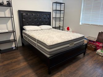 Queen Black Tufted Bed Frame — Headboard + Footboard