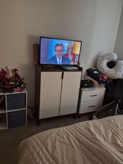 White Table with TV