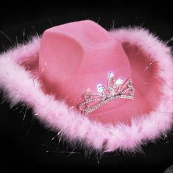 Light Up Pink Cowboy Hat With Fur 