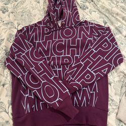 Champion Men's Medium Reverse Weave Hoodie Purple Blue Sweatshirt All Over Print