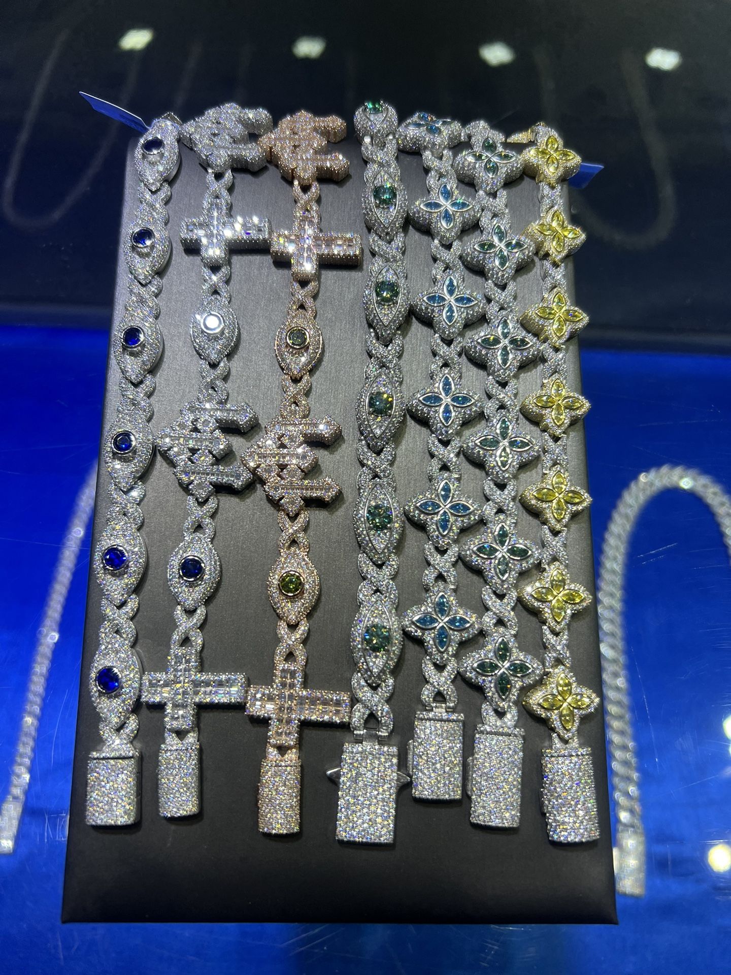 Moissanite evil eye and clover Cuban bracelets
