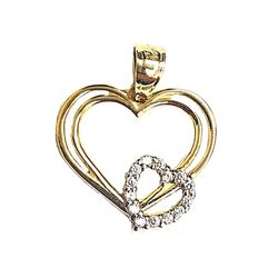 Cubic zirconia / hearts lovely pendant 14K REAL YELLOW GOLD.