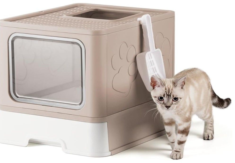 Covered Cat Litter Box with Scoop – E15