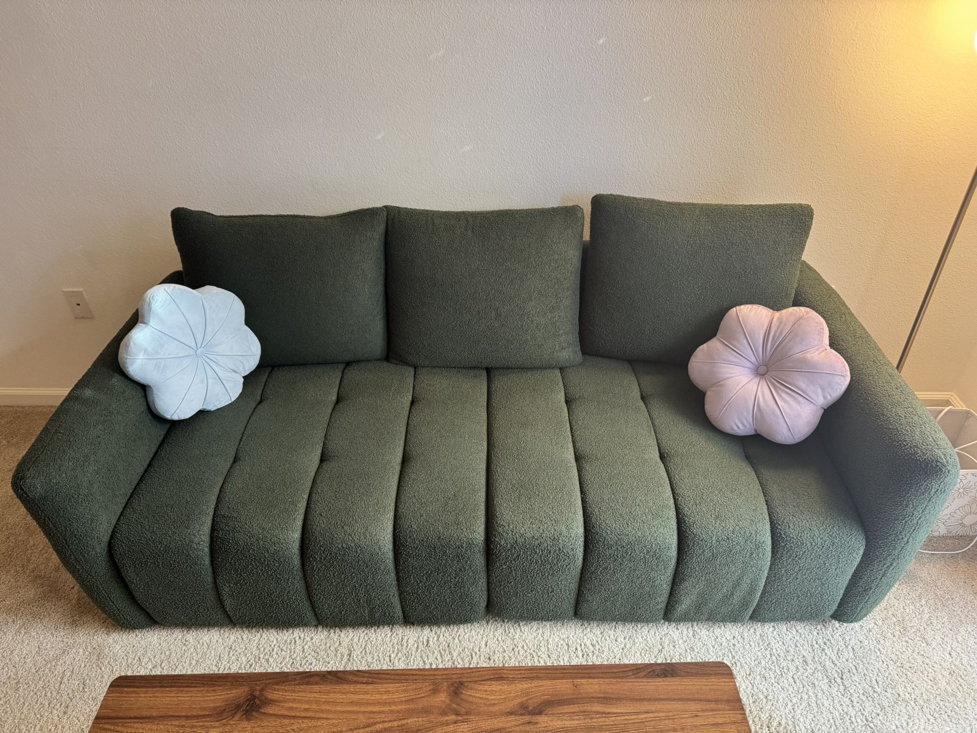 Cloud Couch, Green Teddy fleece, 82in