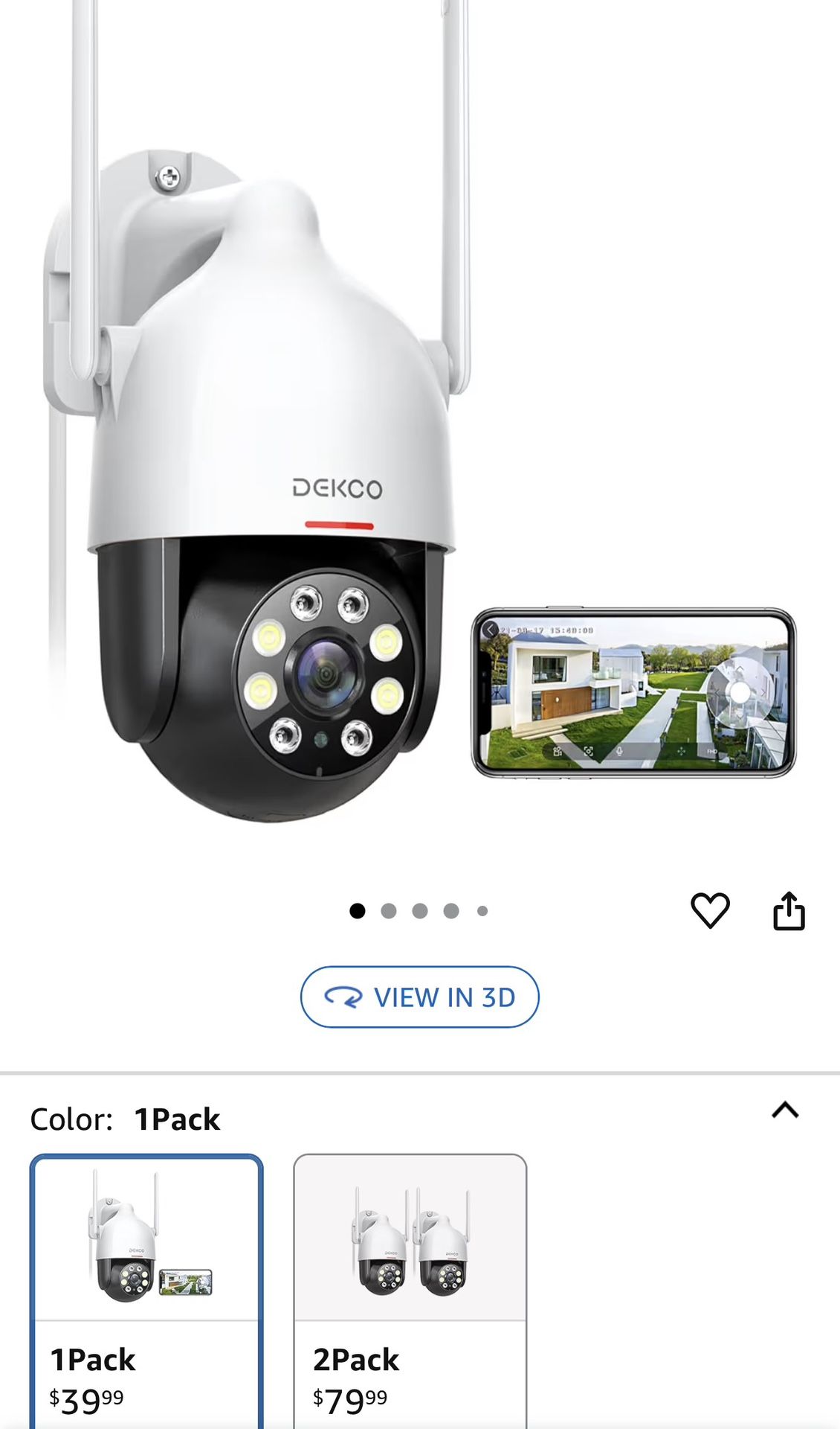 DEKCO 2K WiFi Surveillance Security Camera Outdoor/Home/Dome, Pan-Tilt 360° View, 3MP, Motion Detection and Siren, 2-Way Audio,Full Color Night Vision