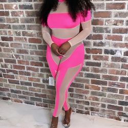Pink Mesh Jumpsuit 