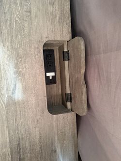 Gray Wood table with Built-In Power Outlets