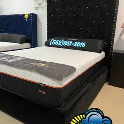 Queen Velvet Bed Frame Black With Mattress 