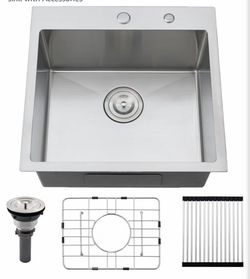 20 inch Drop In Bar Sink - VOKIM 20"x 19" Drop In Kitchen Sink Stainless Steel Top Mount Sink Single Bowl Handmade Small Bar sink with Accessories, 20