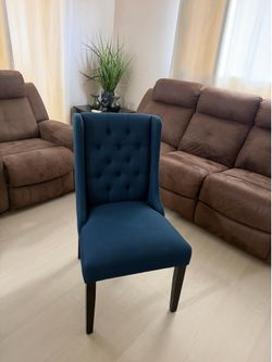Navy Blue Tufted Wingback Accent Chair – Like New