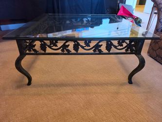 Tuscan Style Wrought Iron Square Coffee Table with Thick Glass Top