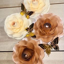 Set Of Four Flowers With Butterflies 