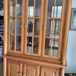 Vintage two-piece Oak China Cabinet Hutch