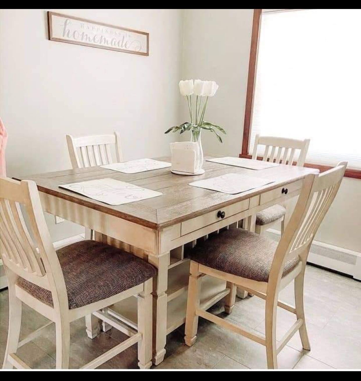 Antique White 5 Piece Counter Height Deinstalled Table With Drawers And Bar Stools🎊 New Brand💯 On Display🏠