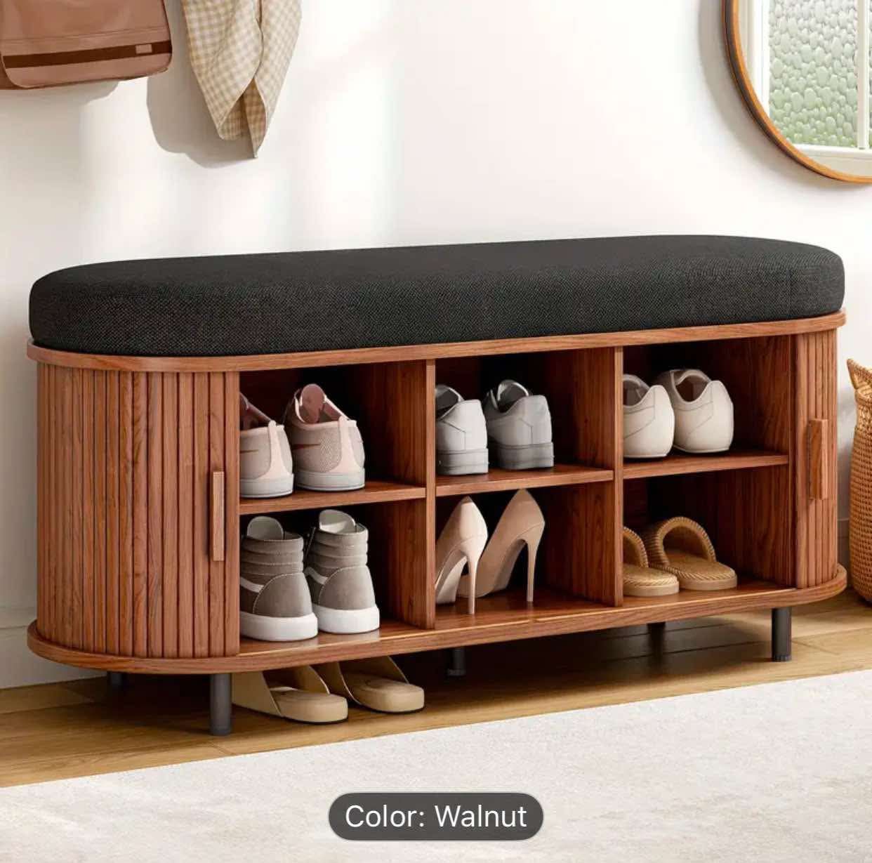 6 Pair Shoe Storage Bench With Sliding Tambour Door
