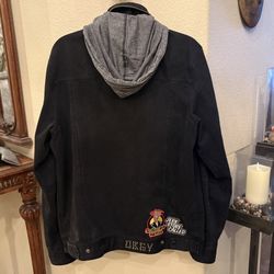 Vtg OBEY Screeching Weasel Black Denim Gray Hooded Y2K Streetwear Jacket-Large