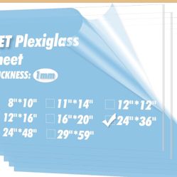 3 Pack  of 24×36" PET/Plexiglass Sheets, Transparent Clear Flexible Plastic Sheet Panels