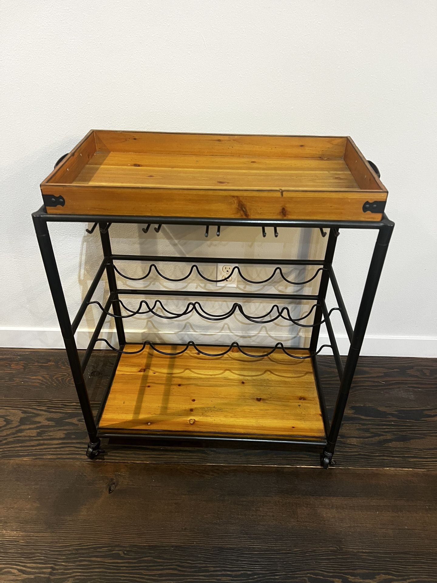 Wine Cart With Real Wood Tray