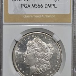 1878-cc $1 One Dollar Silver Morgan 66PL Authentic PGA