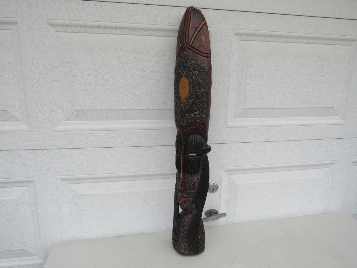 African Hand Crafted Native Tribal Mask Wall Decor 31 1/2" Tall
