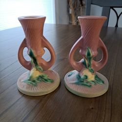 Roseville 1152 4 1/2 inch Pair Of Peony Candle Sticks