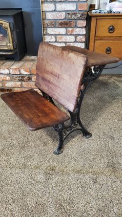 Vintage decor Antique Cast Iron School Desk with Chair