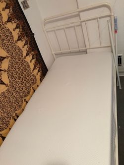 White Metal Twin Bed Frame with Mattress