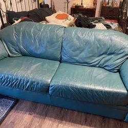 Green Leather Sofa And Chair Combo