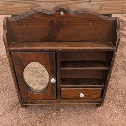 Vintage 1930s Wooden Cabinet Shelves Organizer Wall Hanging Bathroom Kitchen Mirror