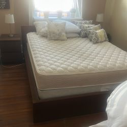Malm Queen Size Bed  With Two Marching Nightstands 