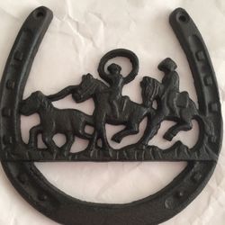 Cast Iron Horseshoe with Horse Ropers 6”x6”