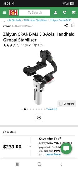 ZHIYUN Crane M3S [Office], 3-axis Lightweight Camera Gimbal Stabilizer
for Mirrorless, Smartphone, GoPro Action Camera, 1.22" Color Screen, Bluetooth 