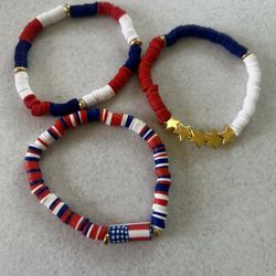 USA Stretch Bracelet Red White Blue America United States 🇺🇸 Lot Of 3 NEW