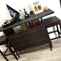 Bar Table Set w/ 2 Stools + Storage