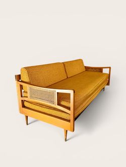 1960s Vintage MCM Daybed Sofa with Caned Sides