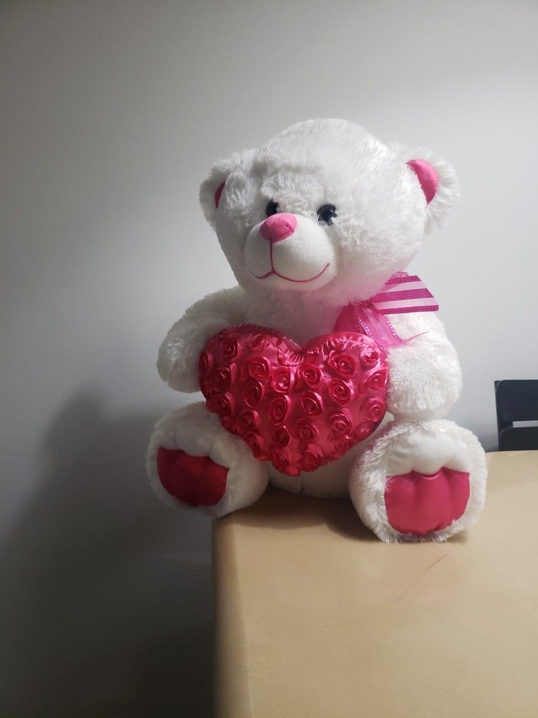 Giant White Teddy Bear With Hot Pink Heart