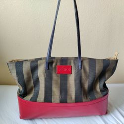 Fendi Pequin Leather Roll Tote