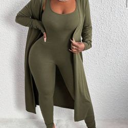 Green Jumpsuit & Cardigan 