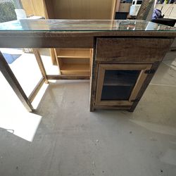 Rustic Wooden Desk With Glass Top