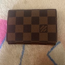 Brown Checkered Card Wallet 