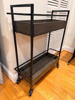 Black Metal Rolling Bar Cart Two Tier