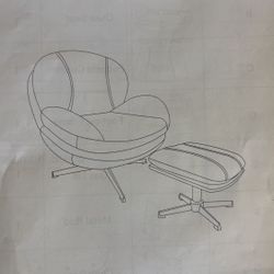 Modern lounge chair with footstool and metal base, 360 degree swivel single sofa chair for living room, yellow