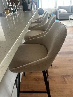 Set of 4 Boucle Bar Stools with Black Metal Legs