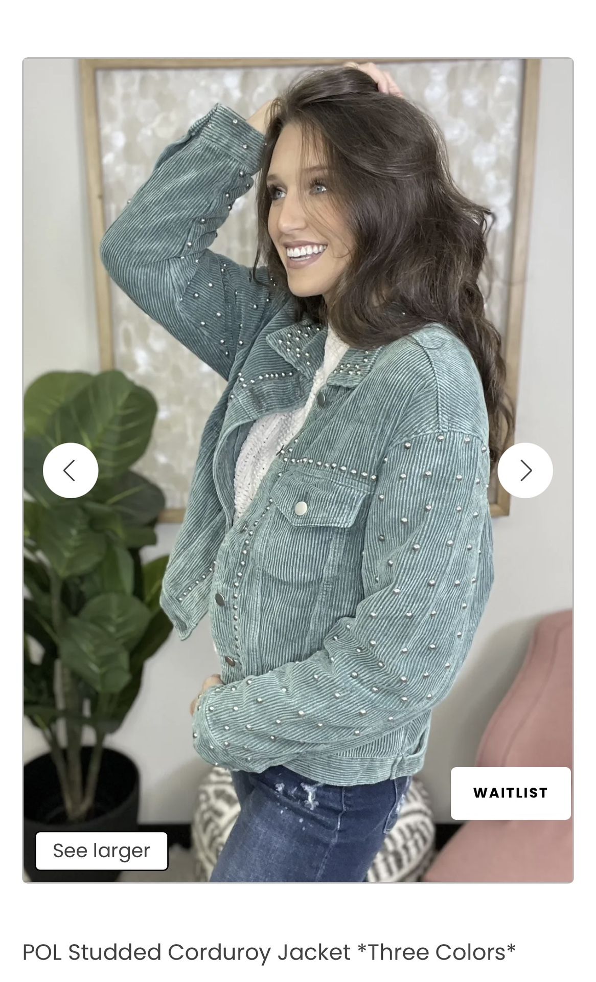 POL studded corduroy jacket size S hunter green